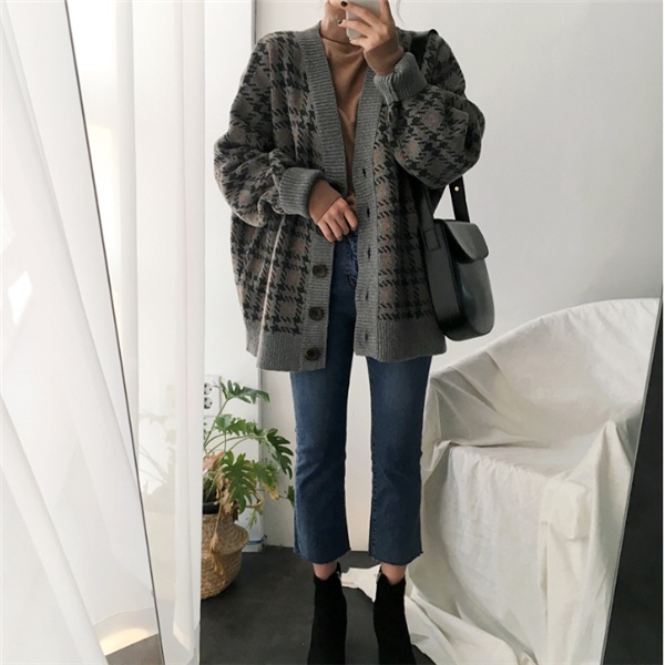 Áo khoác len cardigan tay dài cổ chữ V phong cách Hàn Quốc thời trang xuân thu cho nữ 2021
