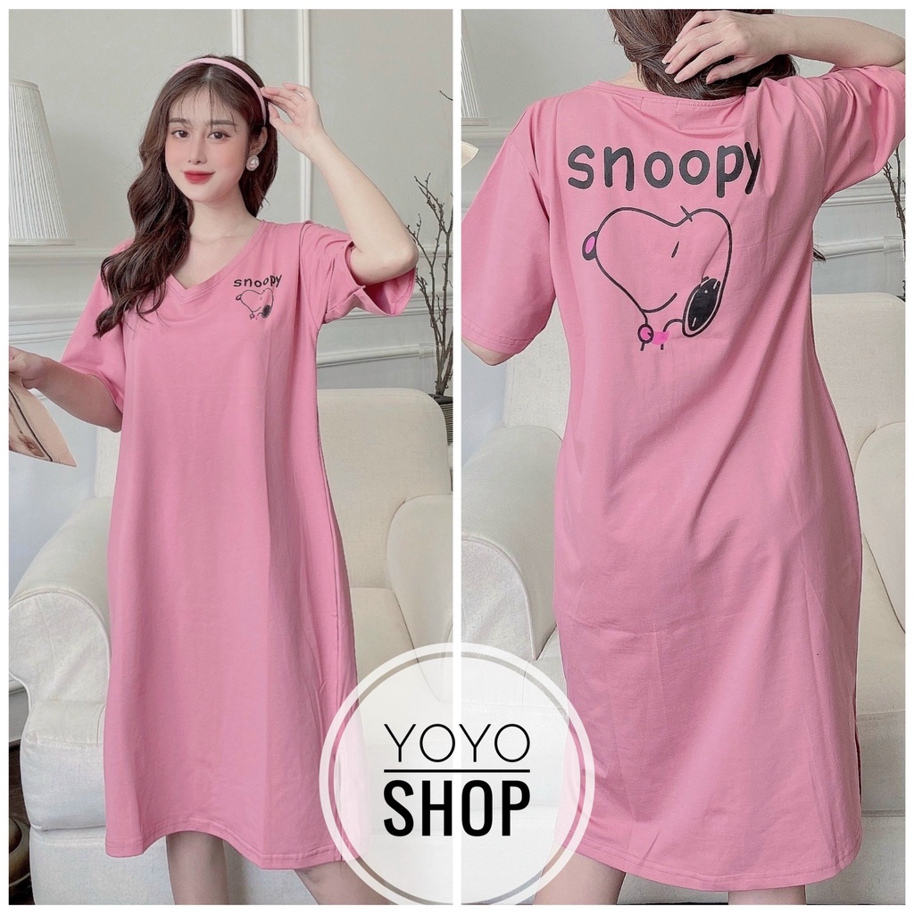Váy đầm dáng suông tay lỡ thun thái YoYo cao cấp bigsize đầm bầu cổ tròn màu hồng