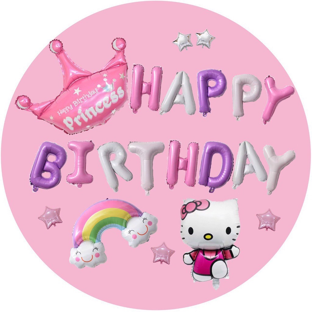 Set Bóng Trang Trí Sinh Nhật Cho Bé Gái Hình Hello Kitty, Chuột Mickey Và Mini (TẶNG KÈM BƠM BÓNG + BĂNG DÍNH 2 MẶT)