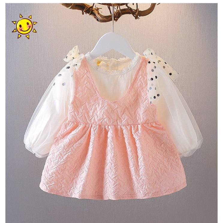 Váy thu đông nhí bé gái tay ren bồng xinh xắn size 0-3 tuổi VT45
