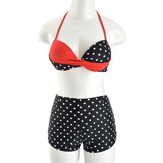 Bikini 2 Mảnh Chấm bi đen phối Đỏ
