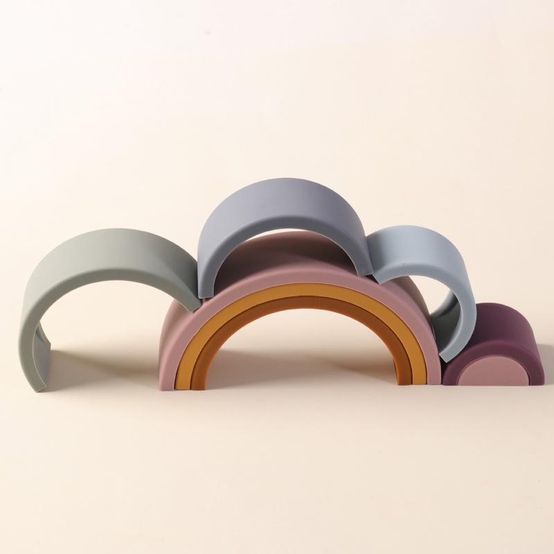 1 Bộ Đồ Chơi Xếp Chồng Lên Nhau Bằng Silicone Màu Cầu Vồng Giáo Dục Sáng Tạo Cho Bé