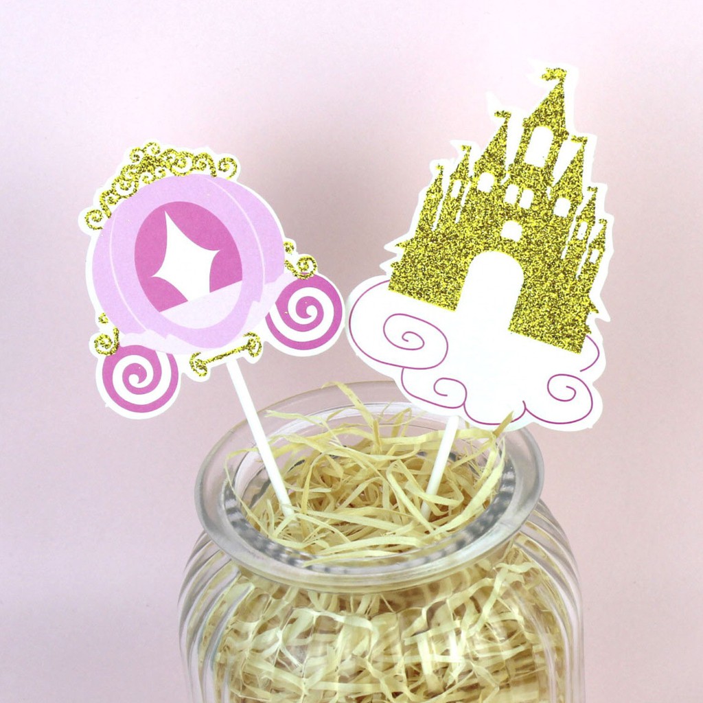 Set que cắm lâu đài xe bí ngô trang trí bánh kem