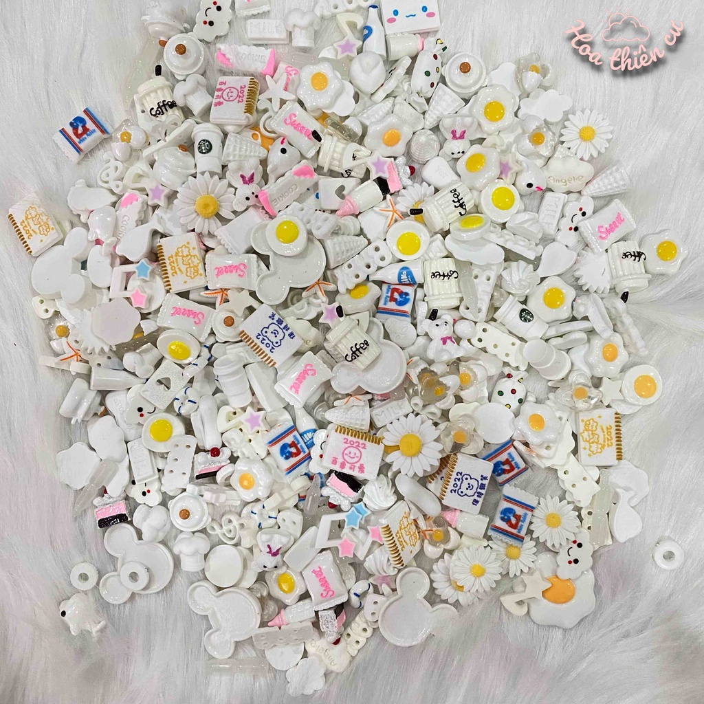 Set 10 charms màu trắng trang trí DIY ốp điện thoại, gương, cặp tóc...
