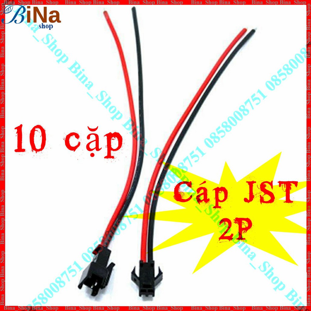 [10 cặp] Cáp JST 2P 10cm/15cm, Cáp nối nguồn JST