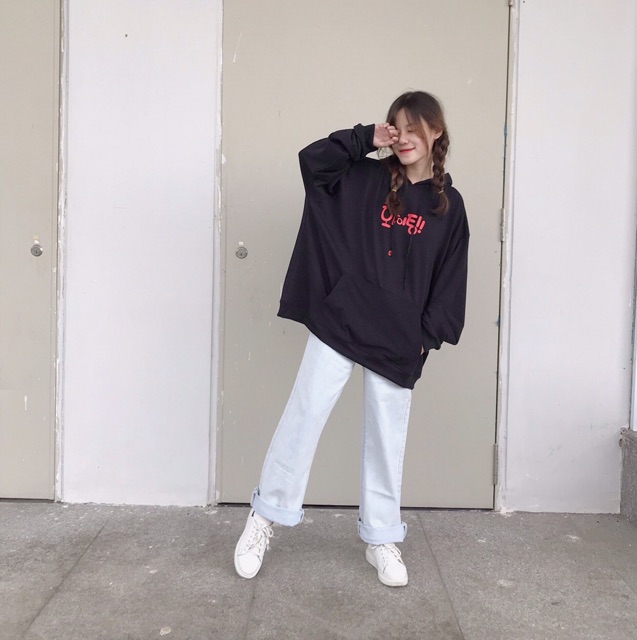 Áo hoodie da cá in chữ Hàn | BigBuy360 - bigbuy360.vn