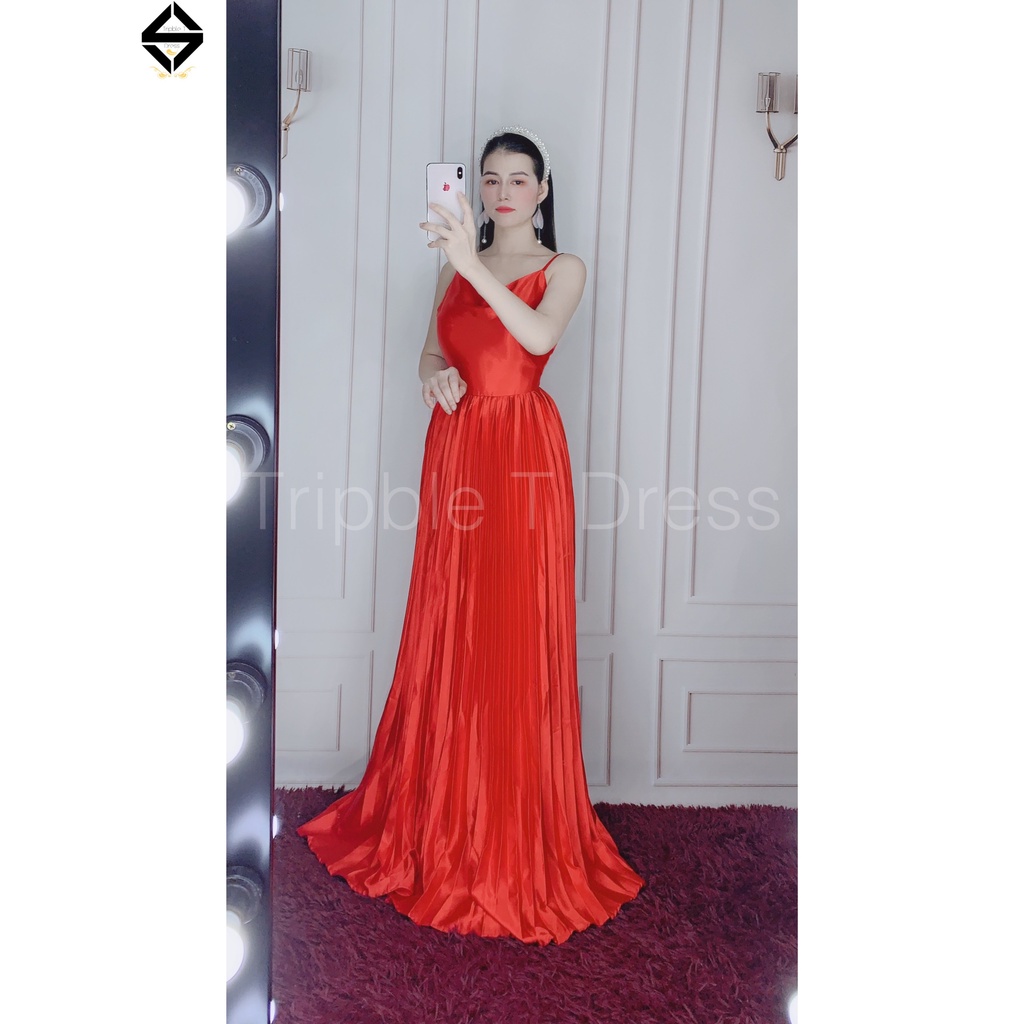Đầm dự tiệc 2 dây cổ đổ tùng xếp ly TRIPBLE T DRESS - size M/L - MS87V