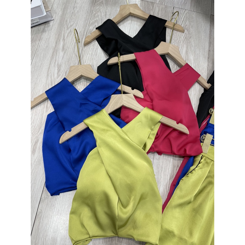 Set bộ bra cổ yếm mix quần ống rộng đi biển SL702