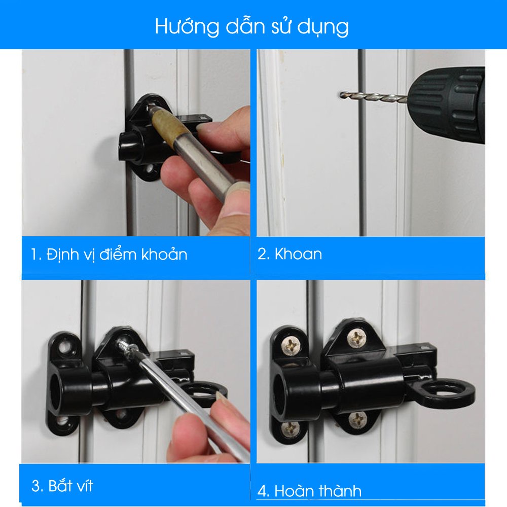 Chốt khóa cài cửa tự động cửa sổ cửa ra vào tự động bằng hợp kim nhôm (kèm ốc vít)