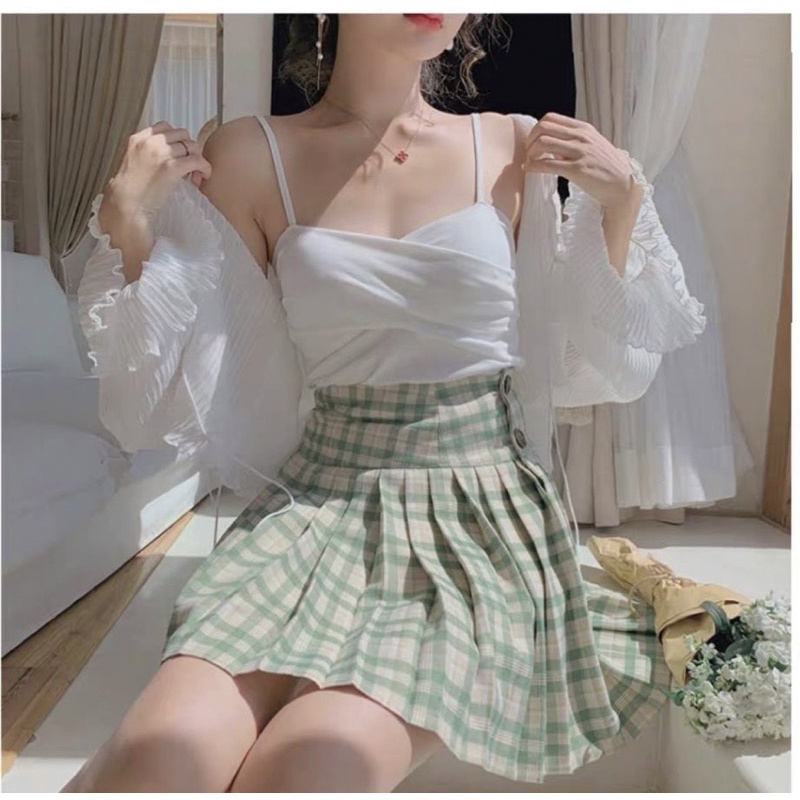 SET 3 MÓN: KHOÁC TRẮNG SƠ MI + ÁO 2S TRẮNG CỔ ĐỔ + CHÂN VÁY CARO