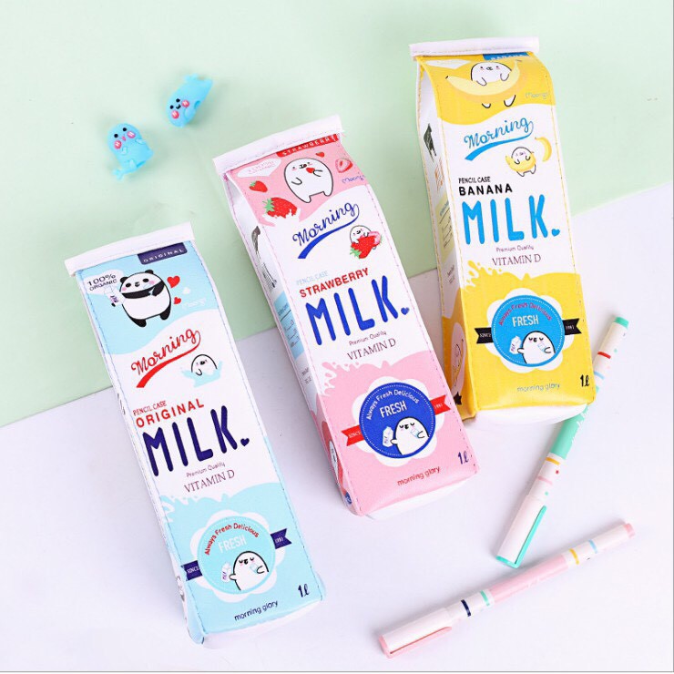 Hộp Bút Da Pu Hoạ Tiết Hộp Sữa MILK Siêu Dễ Thương H181