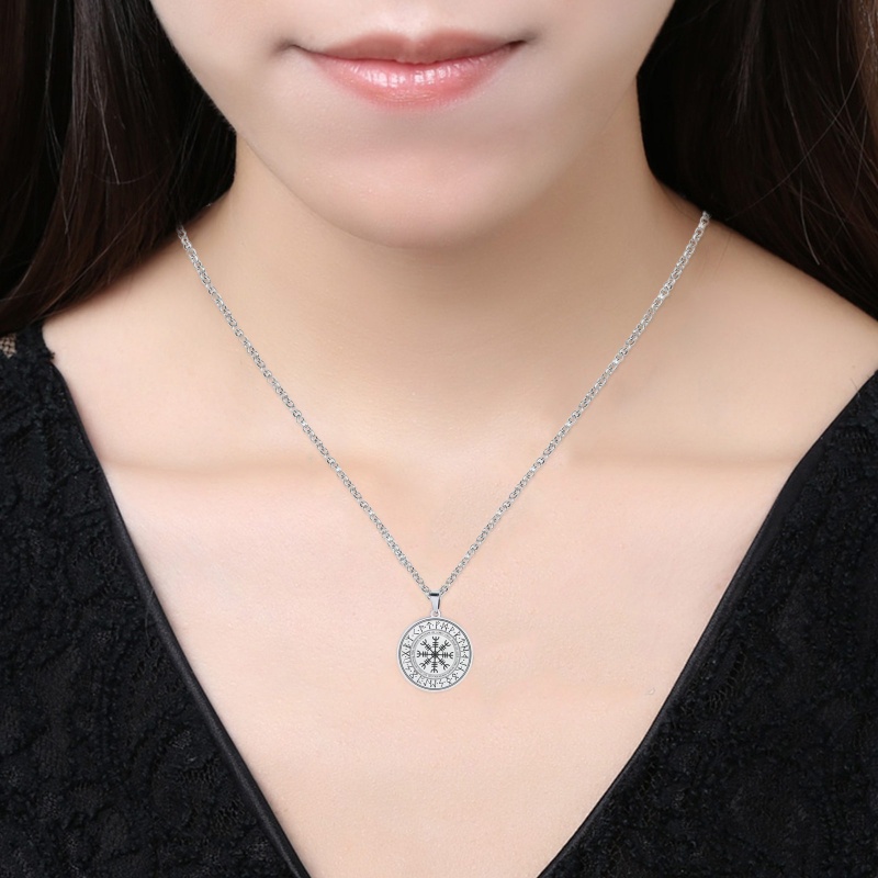 Sun Icelandic Vegvisir Vòng cổ Mặt Tròn Hình La Bàn Tròn