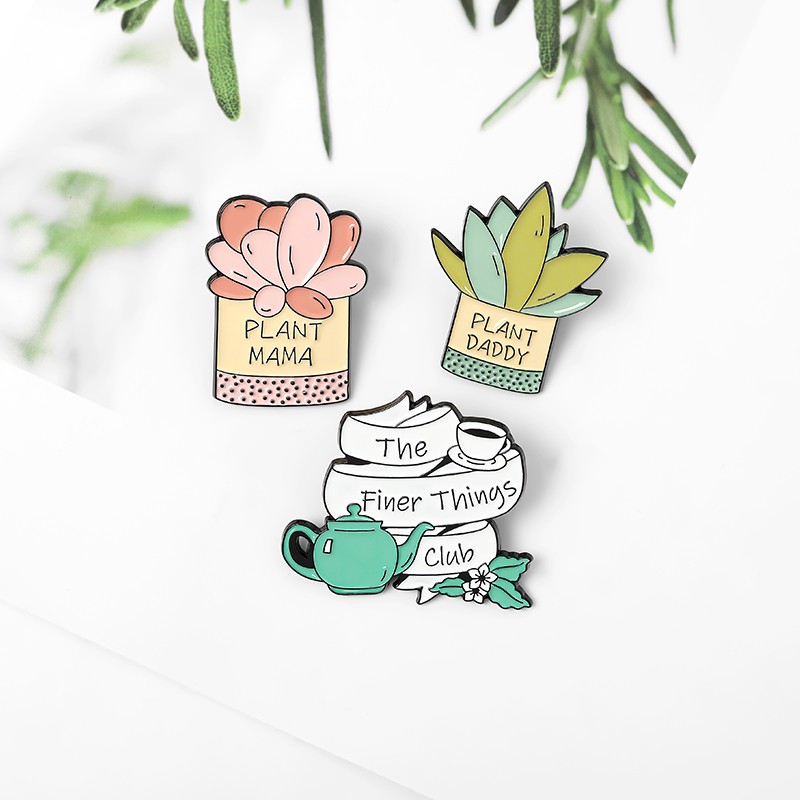 Ghim Cài Áo Hình Chậu Cây Mẹ &amp; Cây Daddy Nghệ Thuật Bằng Men Nghệ Thuật Cho Cổ Túi Của Bạn