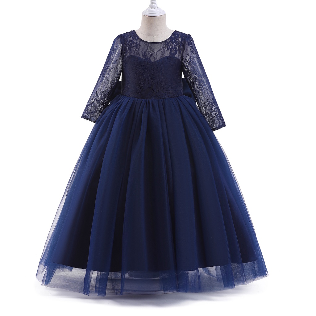 Đầm Phù Dâu Dự Tiệc Hở Lưng Phối Ren Thanh Lịch Cho Bé Gái