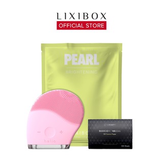 Combo Máy Rửa Mặt Và Mát Xa Da Mặt Halio, Mặt nạ, Giấy thấm dầu than hoạt tính tre Lixibox