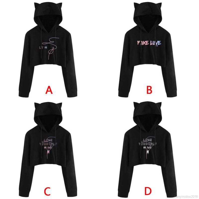 Thời Trang Áo Hoodie Lửng In Hình Mèo Dễ Thương Cho Nữ