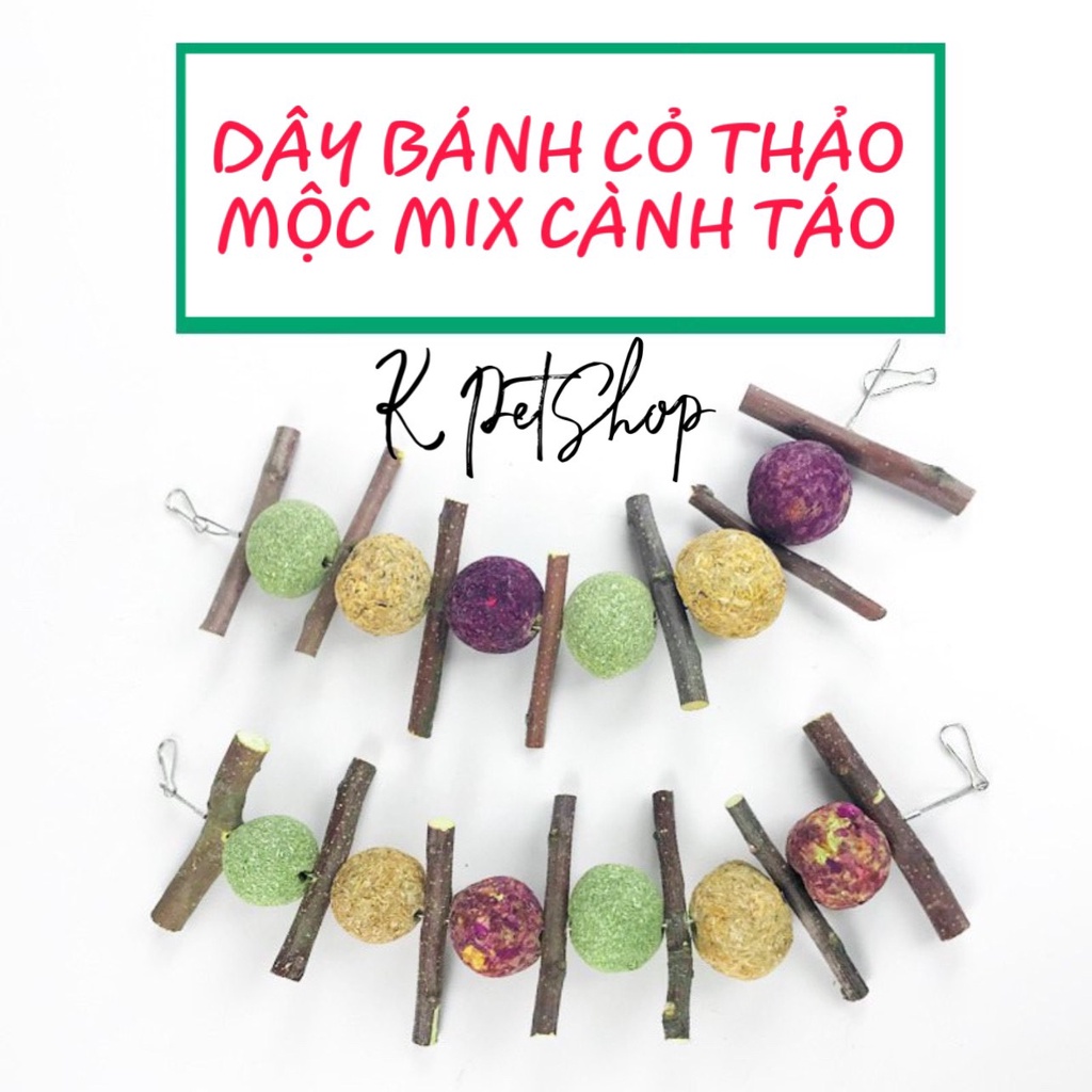Bánh cỏ Thảo Mộc Mix cành Táo  Bánh Cỏ Timothy Mài Răng , Thức Ăn Cho Thỏ , Bọ, chinchilla