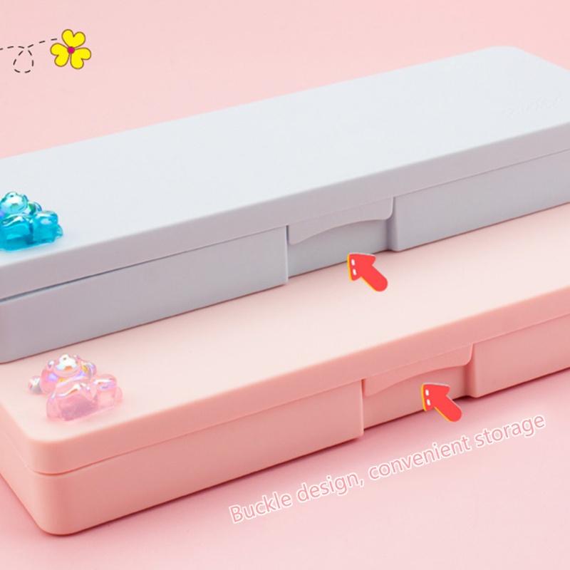 Hộp Đựng Bút Hình Chữ Nhật Chống Nước Màu Sắc Kẹo Ngọt Họa Tiết Gấu 3D Xinh Xắn