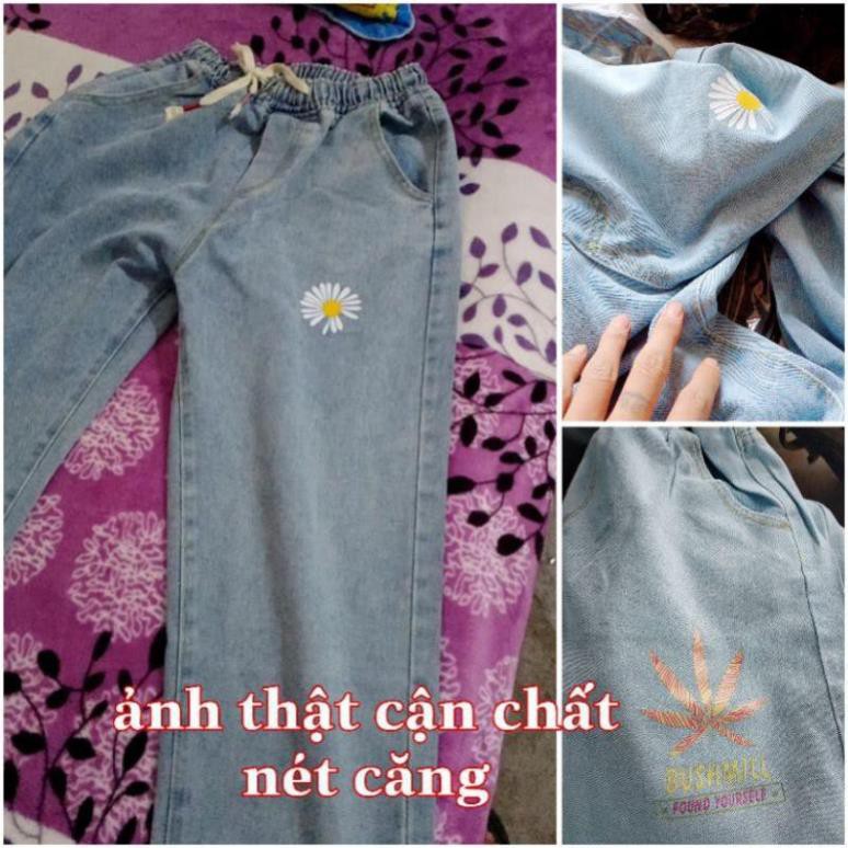 Quần bò ống rộng nam nữ cạp chun in hình phong cách HIPHOP STREETWEAR có bigsize dễ mặc dễ phối đồ  ཾ ་