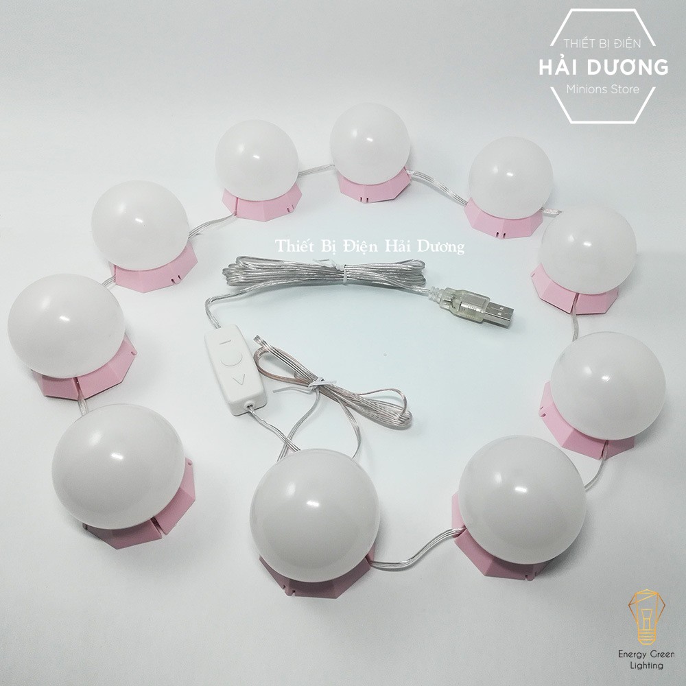 Bộ 10 bóng đèn led gương trang điểm dán tủ tiện lợi Chân Đế Hồng siêu dễ thương BL-034 - Tặng kèm củ sạc - Có video