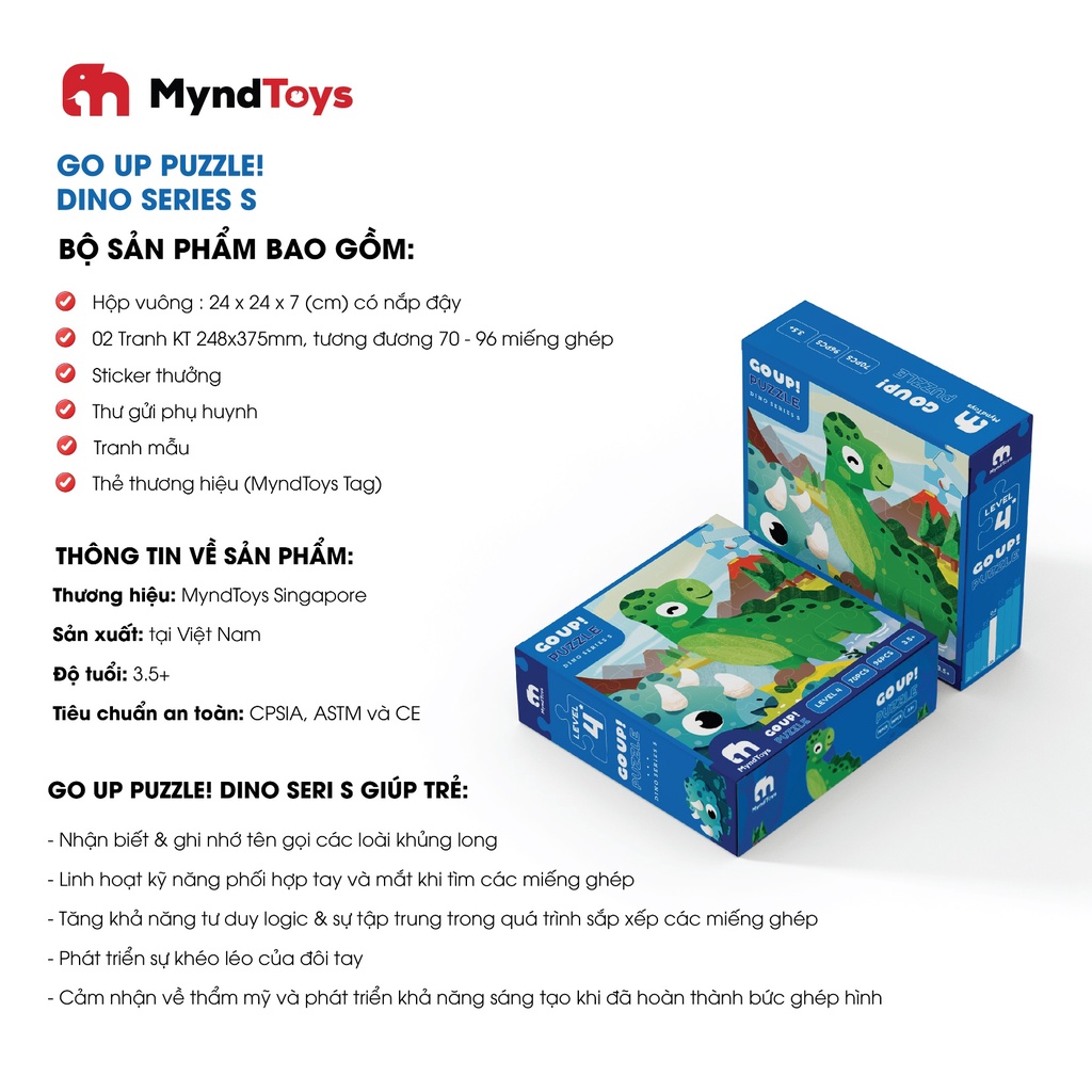 Đồ Chơi Xếp Hình MyndToys - GO UP! Puzzle - Level 4 và 4* – Dino Series (Cho Bé Từ 3.5 Tuổi)