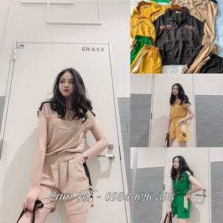 Bộ đũi thể thao mặc nhà cổ khóa, chữ thêu cao cấp