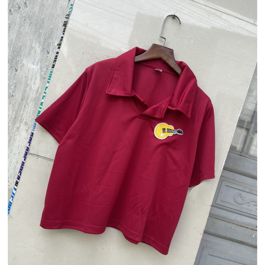 áo thun croptop cổ bẻ sticker bigsize