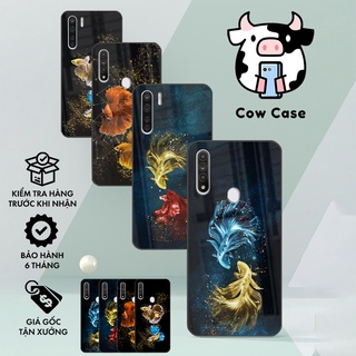 Ốp kính oppo a31, oppo a91 đôi cá beta sang trọng, chung thủy, bền vững | vỏ lưng điện thoại oppo thế hệ mới cow case
