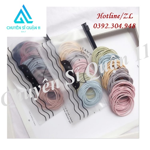 Set 100 sợi thun cột tóc kèm túi zip, 100 dây chun buộc tóc tặng túi đựng siêu xinh GD506-ThunBToc