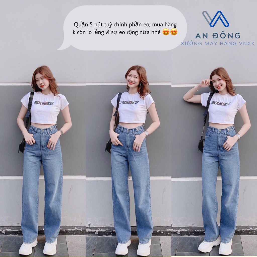QUẦN JEAN DÀI NỮ ÔNG RỘNG LƯNG CAO,MÀU XANH JEAN ĐỦ SIZE