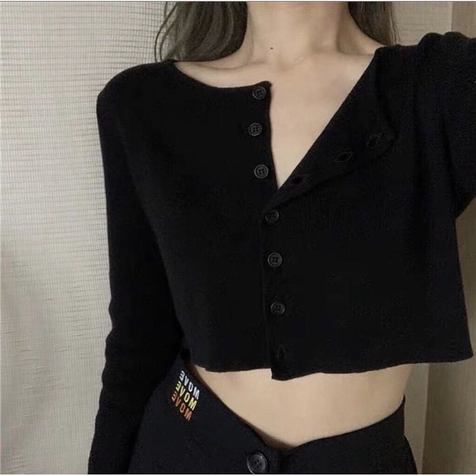 Áo Cardigan Dáng Lửng Dài Tay 🦋 Áo Croptop Thun Xước Cúc Ngực 4 Màu 🦋