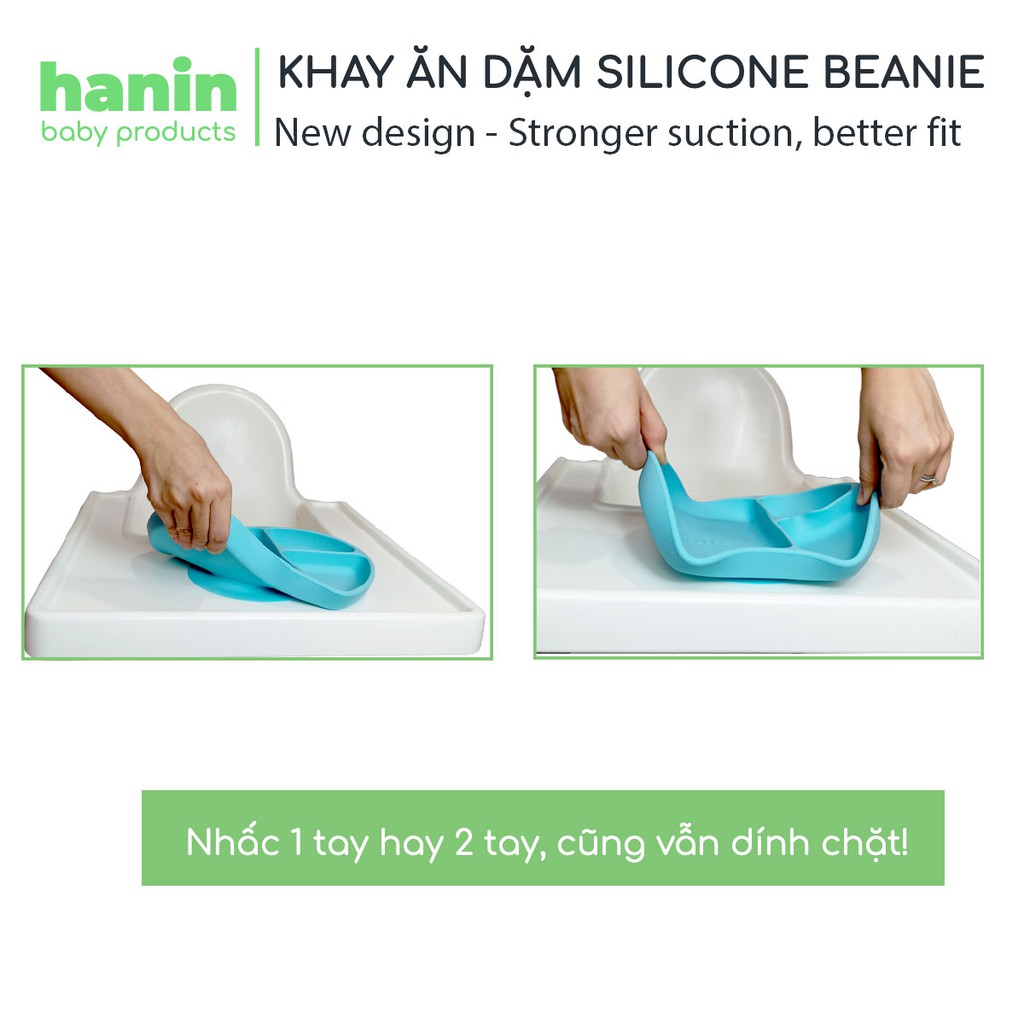 Khay ăn dặm Silicon chống đổ đế hút chân không cao cấp Beanie cho bé - Thương hiệu Hanin Baby -Có kiểm định