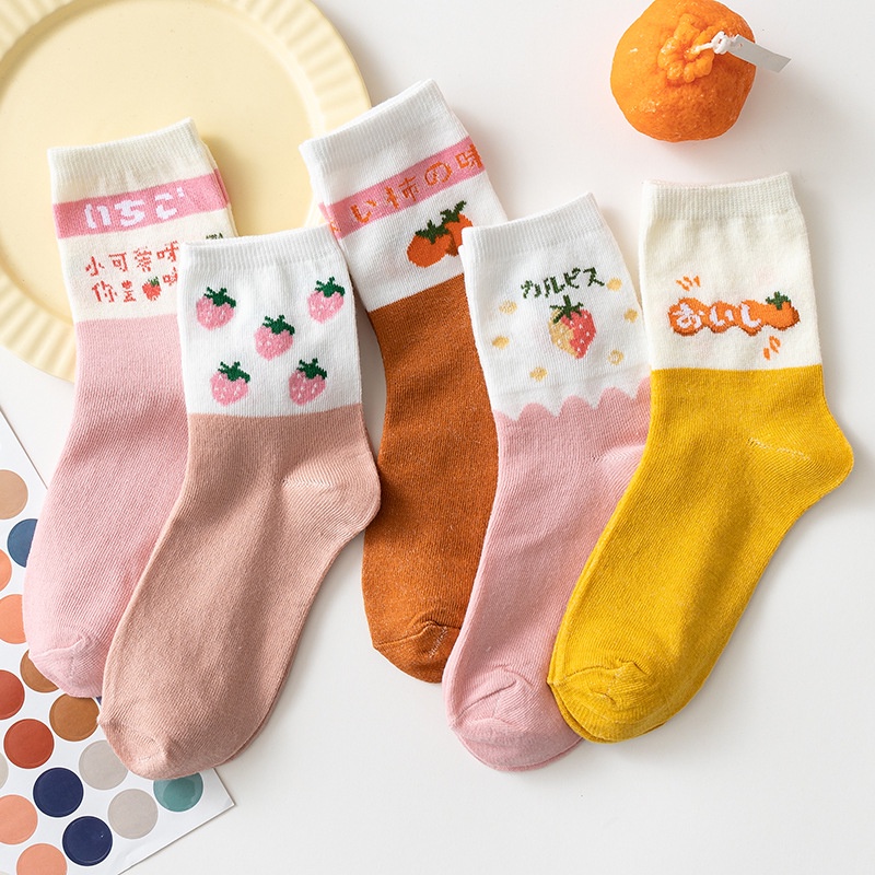 Combo 5 đôi vớ cổ cao ROBANA nhiều màu họa tiết dễ thương