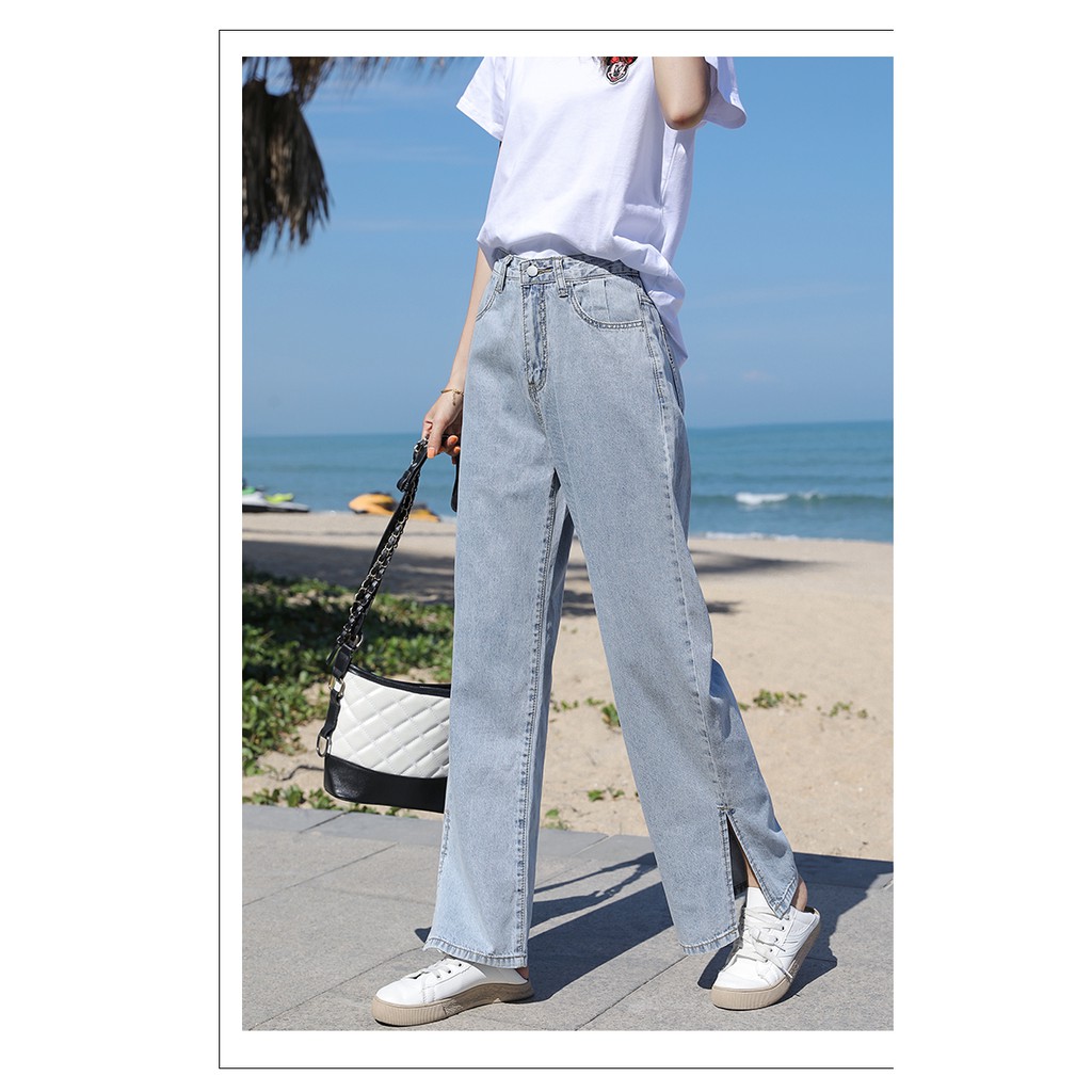 [ BÀNH TRƯỚNG ] QUẦN JEAN ỐNG RỘNG NỮ XẺ 2 LAI MÀU XANH NHẠT LAI CUỐN CAO CẤP NITI LƯNG CAO SIÊU HOT HIT, CỰC TREND