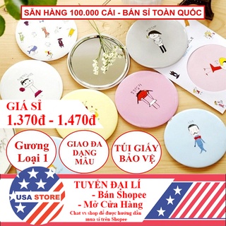 GƯƠNG TRÒN MINI Đáng Yêu Hàn Quốc Bỏ Túi, Gương Soi Bé Nhỏ Cầm Tay Di Động, Họa Tiết Hoạt Hình Xinh Xắn