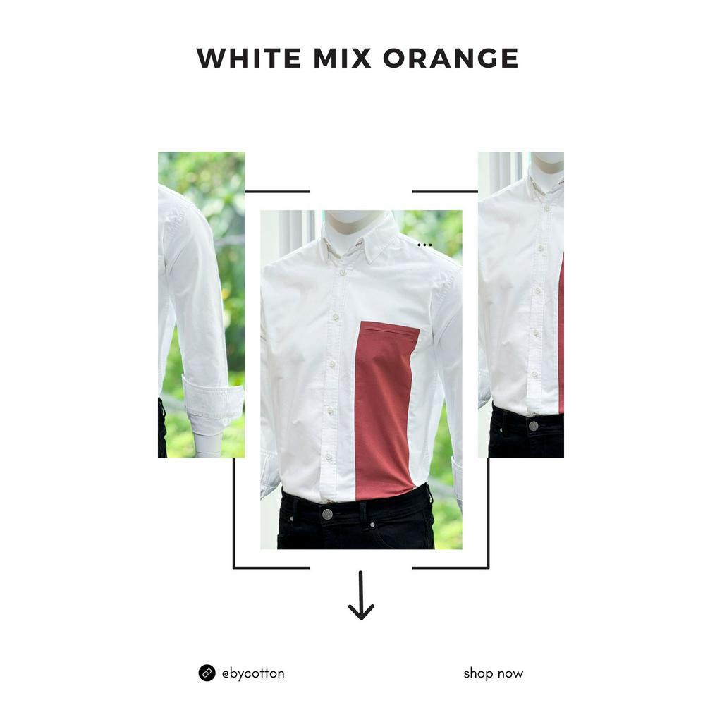 Áo Sơ Mi Nam Dài Tay BY COTTON White Mix Orange