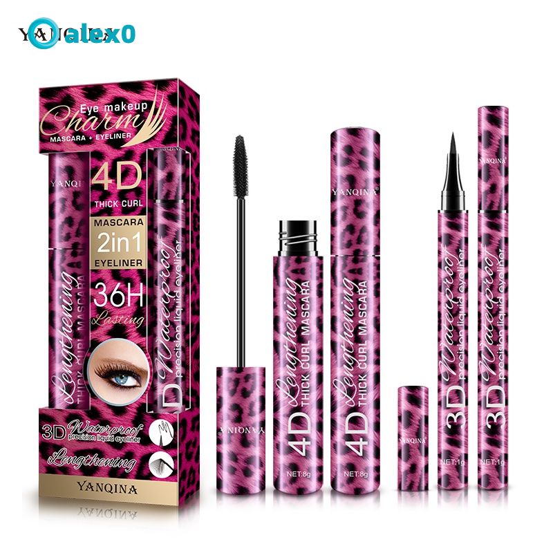 Bộ mascara và bút kẻ mắt YANQINA 4D chống thấm nước không nhòe