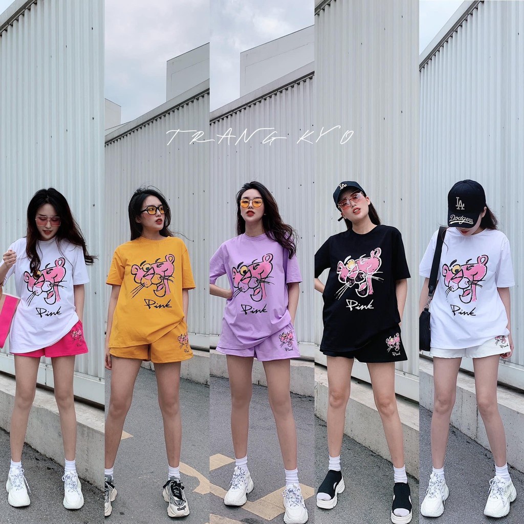 BỘ THUN NỮ MẶC NHÀ CHỮ PINK NHIỀU MÀU IN HÌNH CHÚ BÁO CUTE