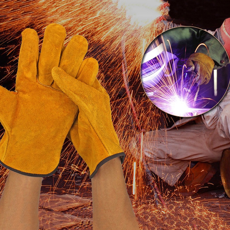 1 đôi găng tay chất liệu da bò bảo vệ an toàn lao động chống ăn mòn dành cho thợ hàn