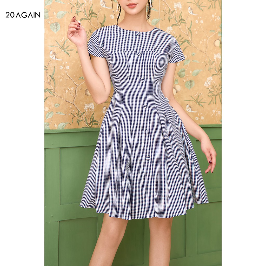 Đầm Xòe Xếp Ly Thân Dưới 20AGAIN DEA1493 hàng cúc giữa điệu đà