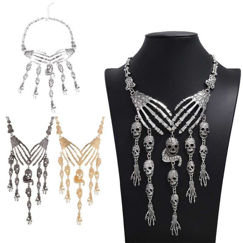 Vòng Cổ Nhiều Lớp Tua Rua Mặt Hình Bàn Tay Thời Trang Halloween Cho Nữ