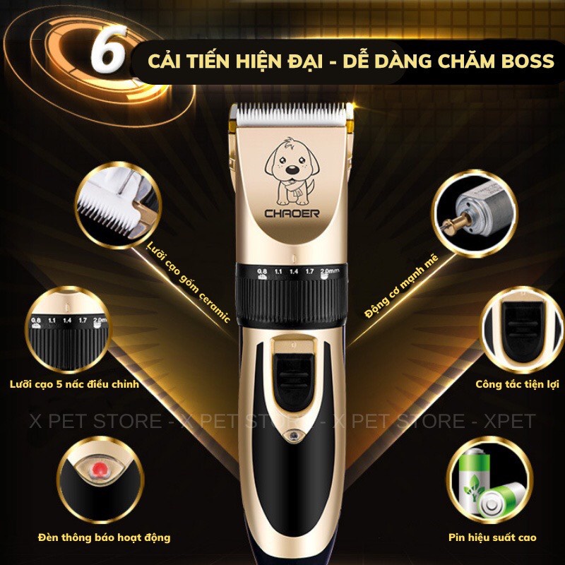 Máy tông đơ cắt tỉa lông, tăng đơ cạo lông thú cưng chó mèo