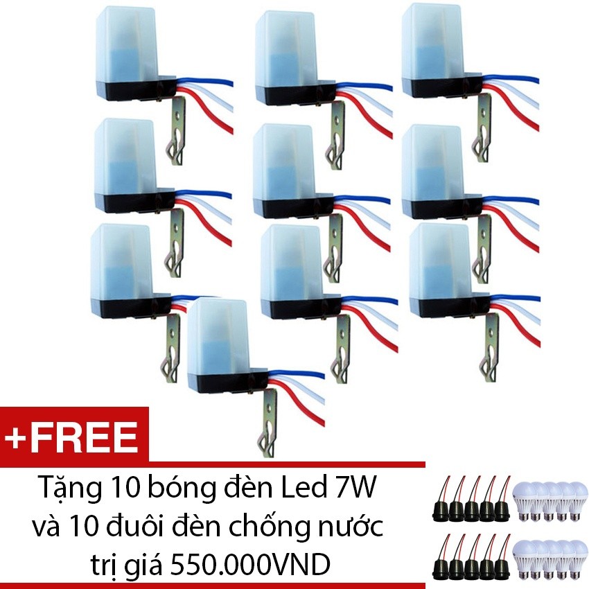 Bộ 10 Công tắc cảm biến ánh sáng Ls6B + Tặng 10 bóng đèn Led 7W và 10 đuôi đèn chống nước