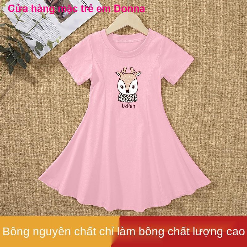 quần áo trẻ em mùa hè mới Váy Hàn Quốc Công chúa Trung Đầm cô bé tay ngắn Tidebộ nỉ cho bébộ bé trai