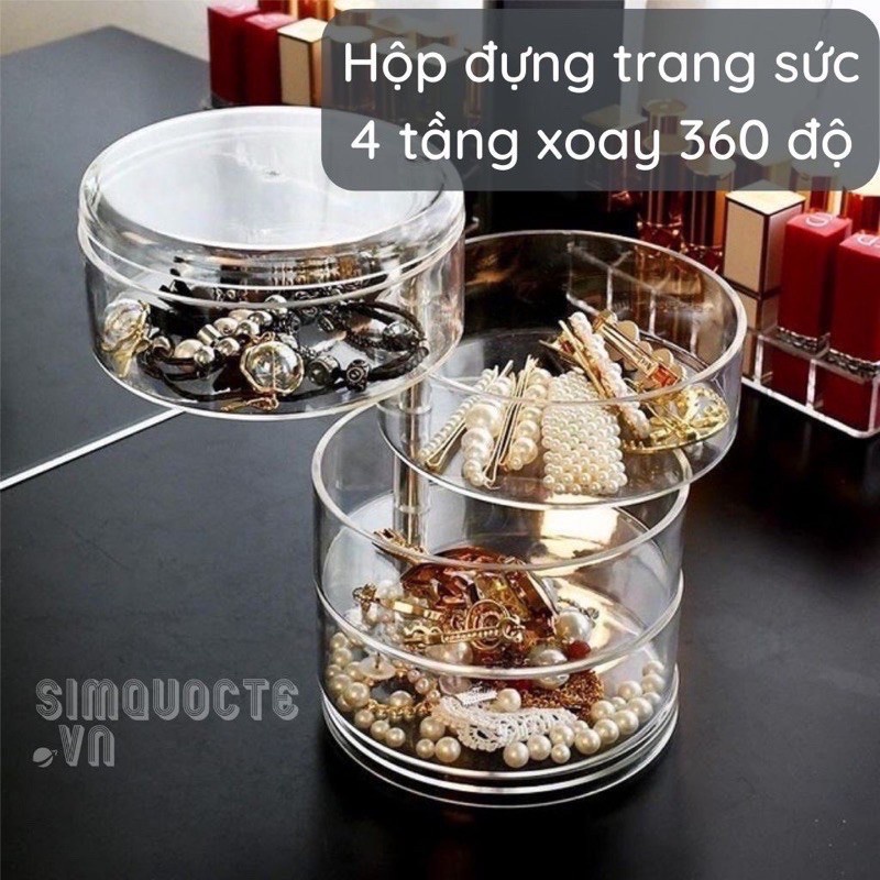 LOẠI 1 CAO CẤP Kệ Đựng Trang Sức 5 Tầng MEKA Trong Suốt Xoay 360 Hộp Tròn Đựng Đồ Cá Nhân Mỹ Phẩm 4 Tầng Khay Son 24 Ô