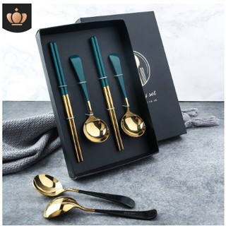 Bộ 4 món Đũa thìa vàng cao cấp bắc âu 304 không gỉ