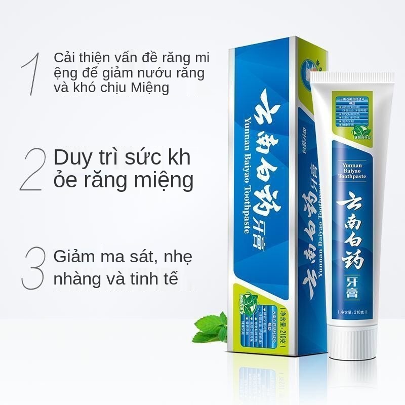 ┅✥Vân Nam Baiyao Mint Toothpaste Spearmint Whitening Fresh Breath Cải thiện Chảy máu nướu răng Gói Gia đình Giá cả phải