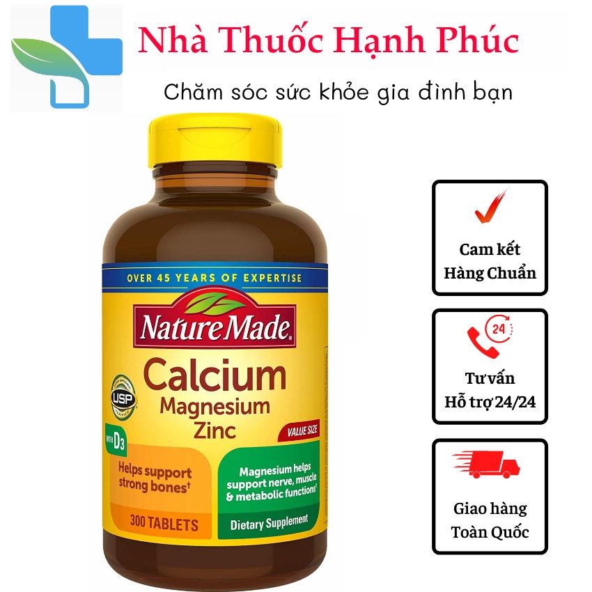 Viên uống Calcium Magnesium Zinc D3 Nature Made - Canxi tổng hợp Nature Made 300v USA