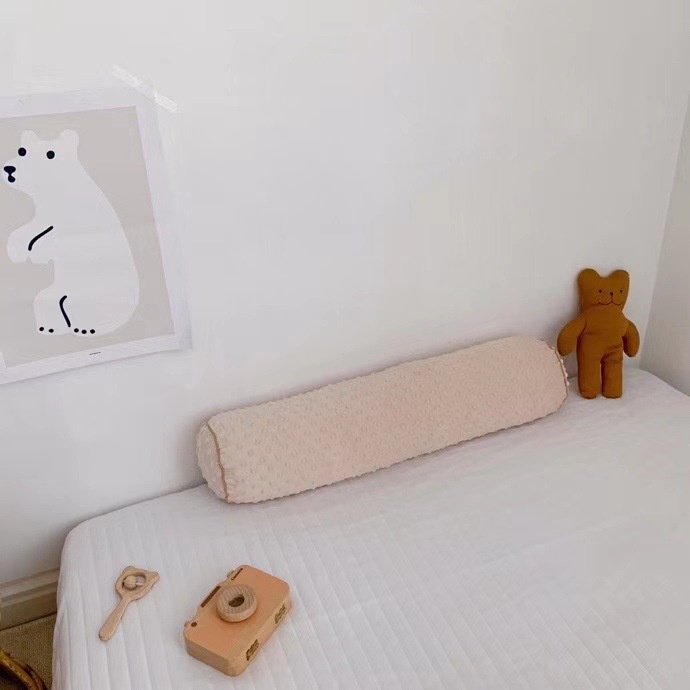 Gối ôm ngủ cho bé dáng tròn dài ruột bông cao cấp thêu hình gấu cute an toàn cho trẻ em sơ sinh