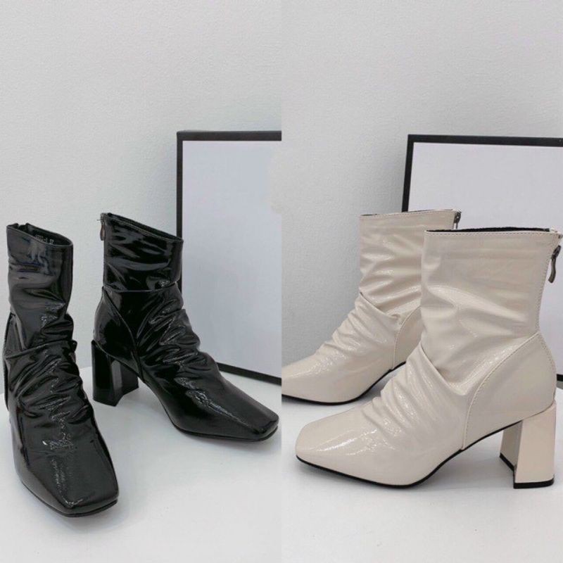 Bốt nhăn  da bóng cao  cổ 2 màu  (ảnh thật) | BigBuy360 - bigbuy360.vn